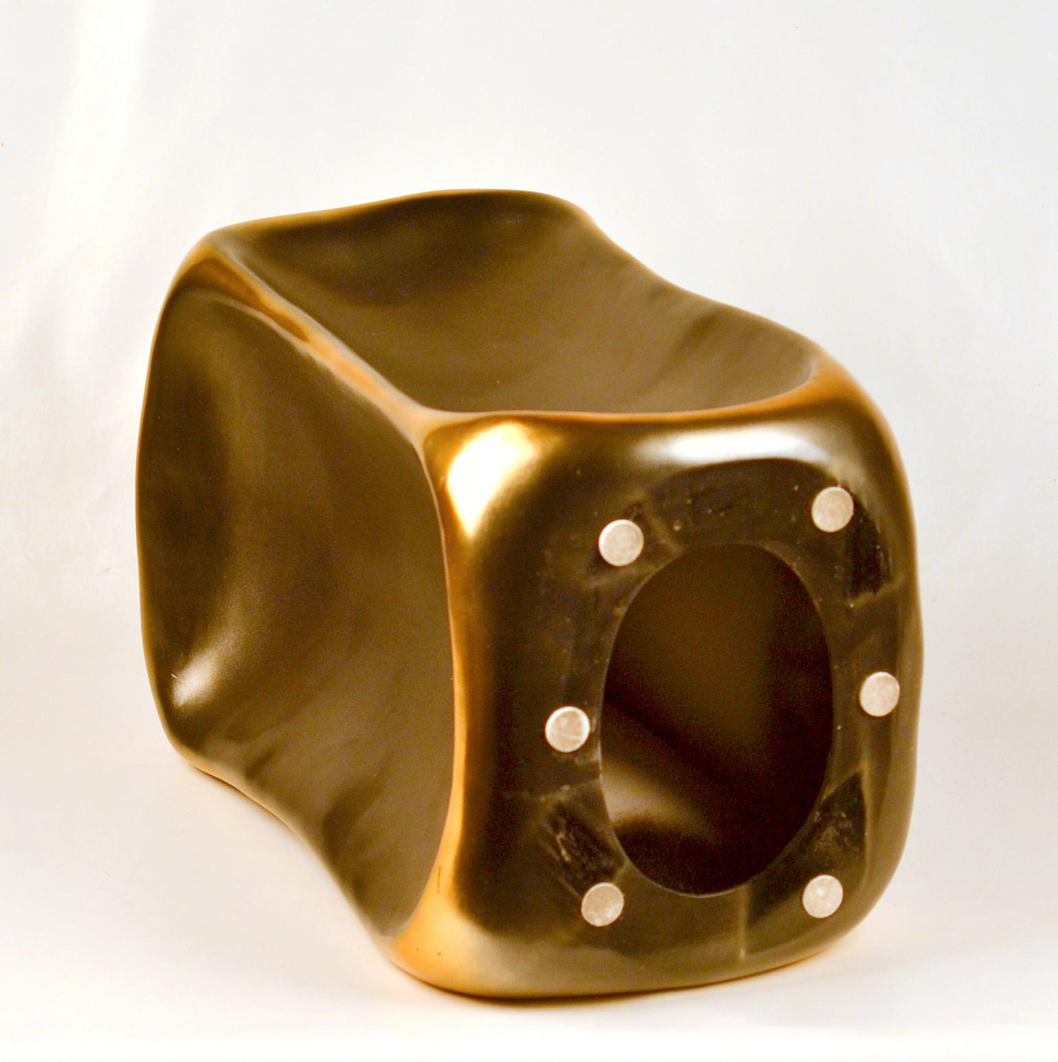 Sculptural Ceramic Black and Gold Square Side Table For Sale 3