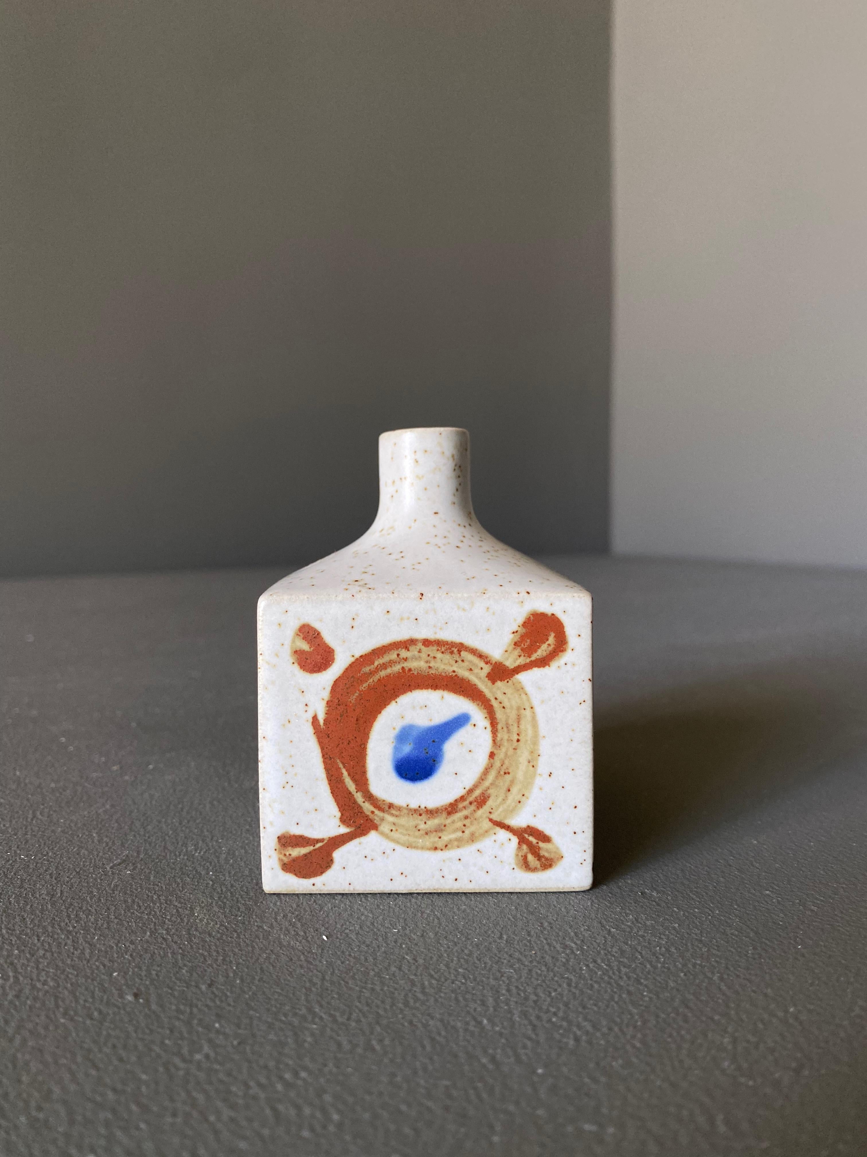 Square ceramic bud vase by Otigari, Japan 1960s.