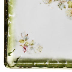 Square Ceramic Hand-Painted Floral Trinket Dish or Catchall in Green 1900s