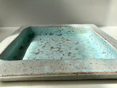 Square Ceramic Raku Fired Turquoise Dish by Sten Borsting
