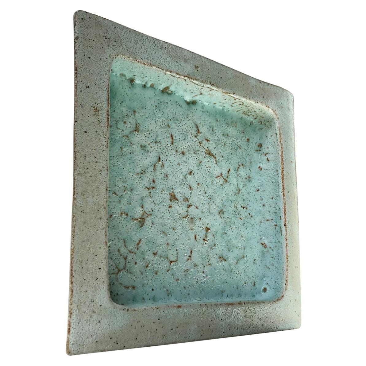 Square Ceramic Raku Fired Turquoise Dish by Sten Borsting For Sale