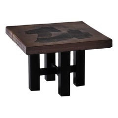 Square Ceramic side table with Calligraphic pattern, France 1970s