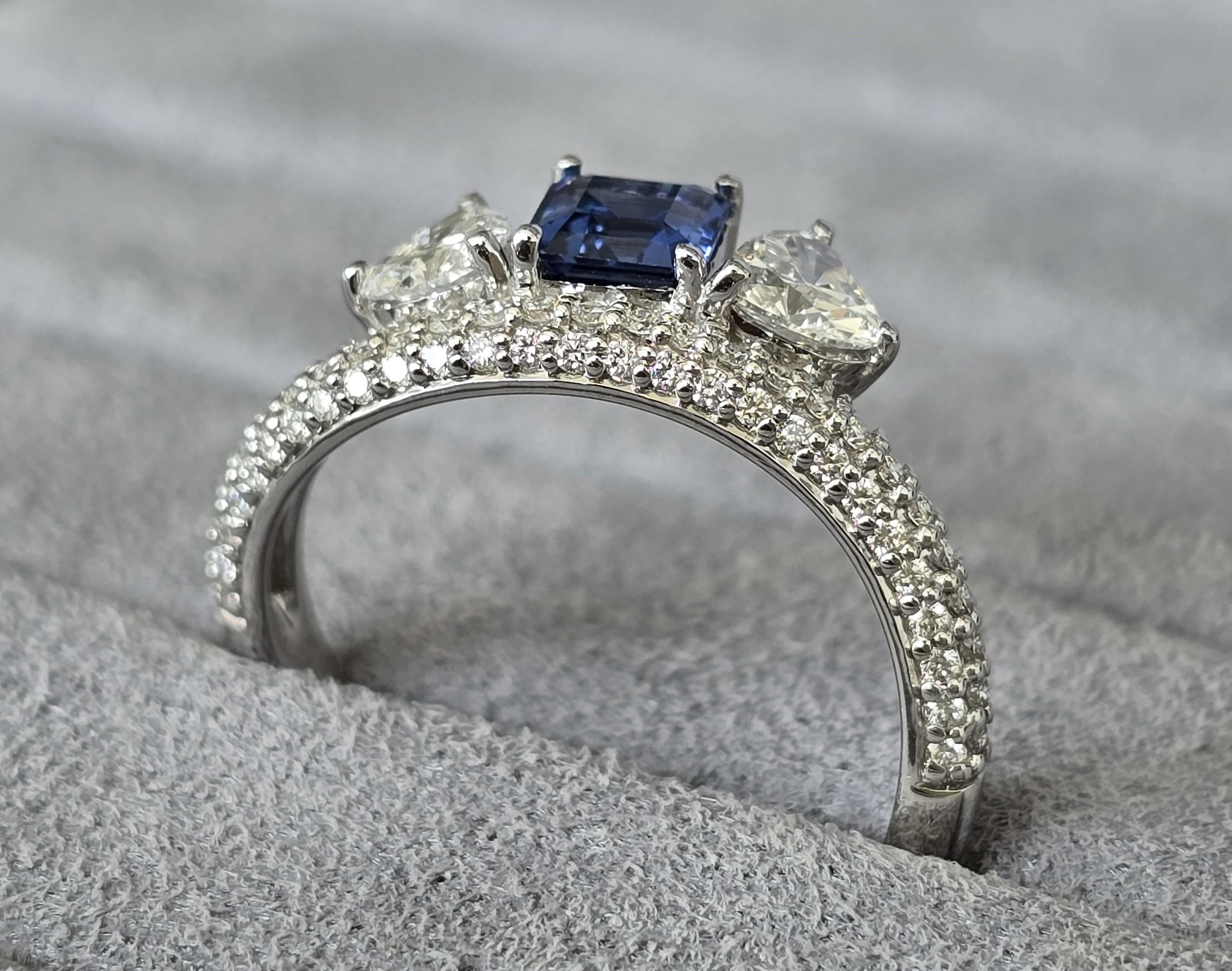 Anello con zaffiro Ceylon quadrato in vendita 5