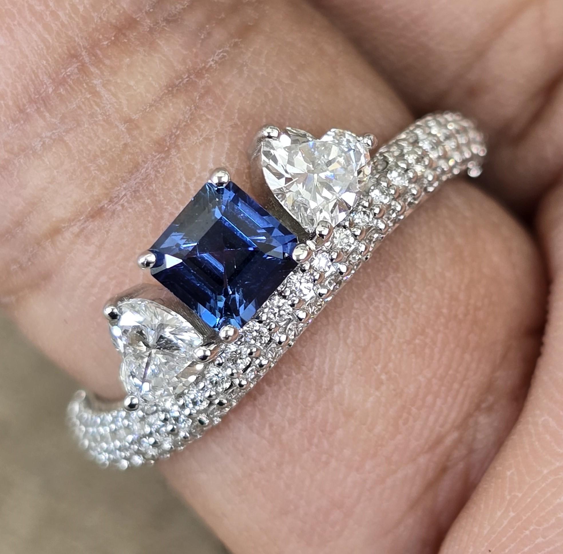 Anello con zaffiro Ceylon quadrato in vendita 6