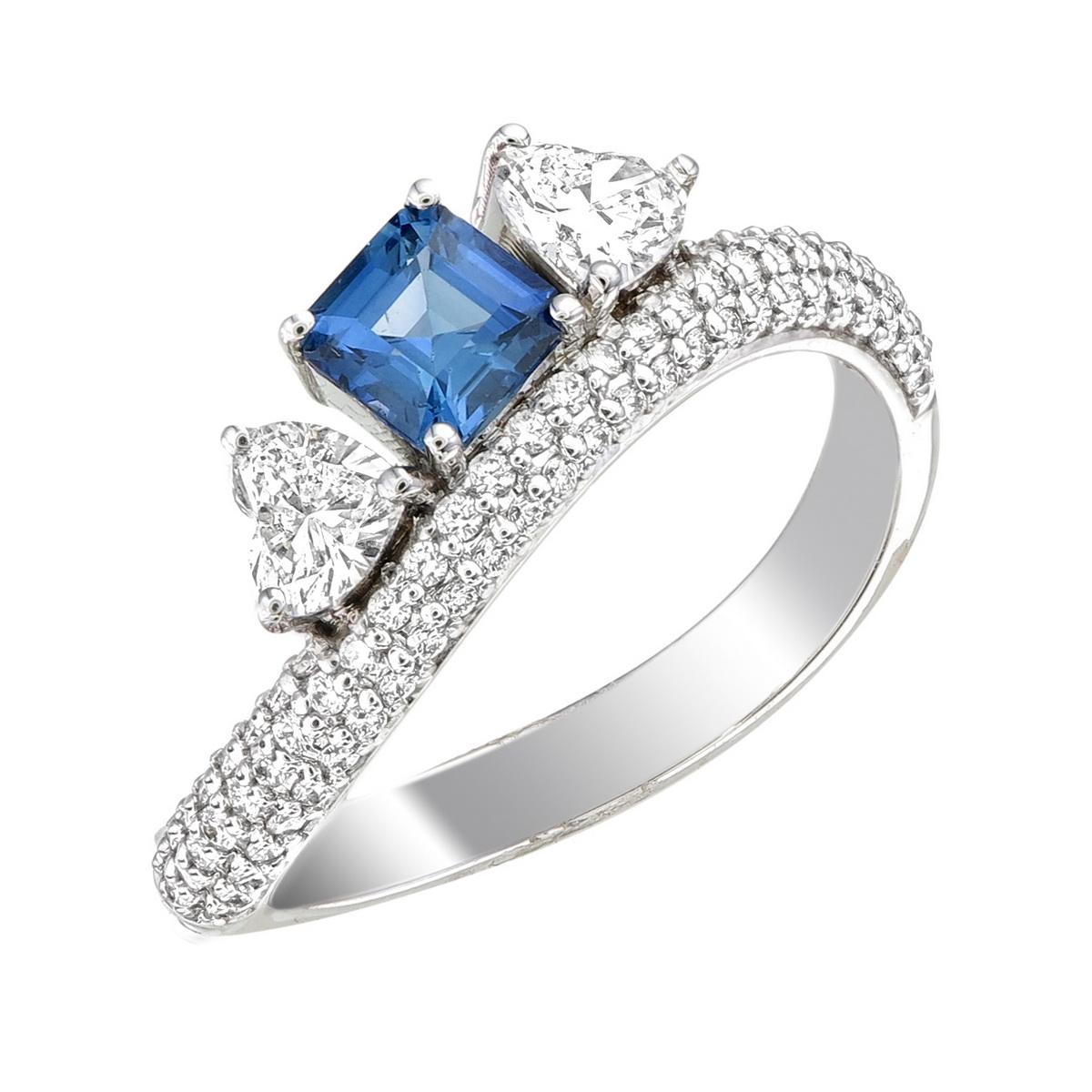 Quadrato Anello con zaffiro Ceylon quadrato in vendita
