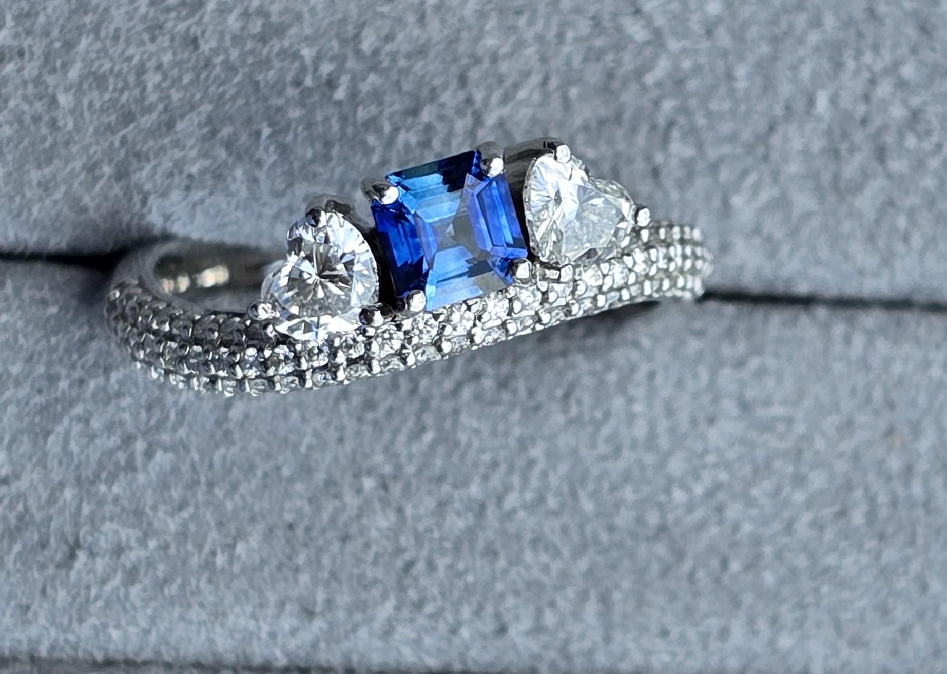 Anello con zaffiro Ceylon quadrato in vendita 3