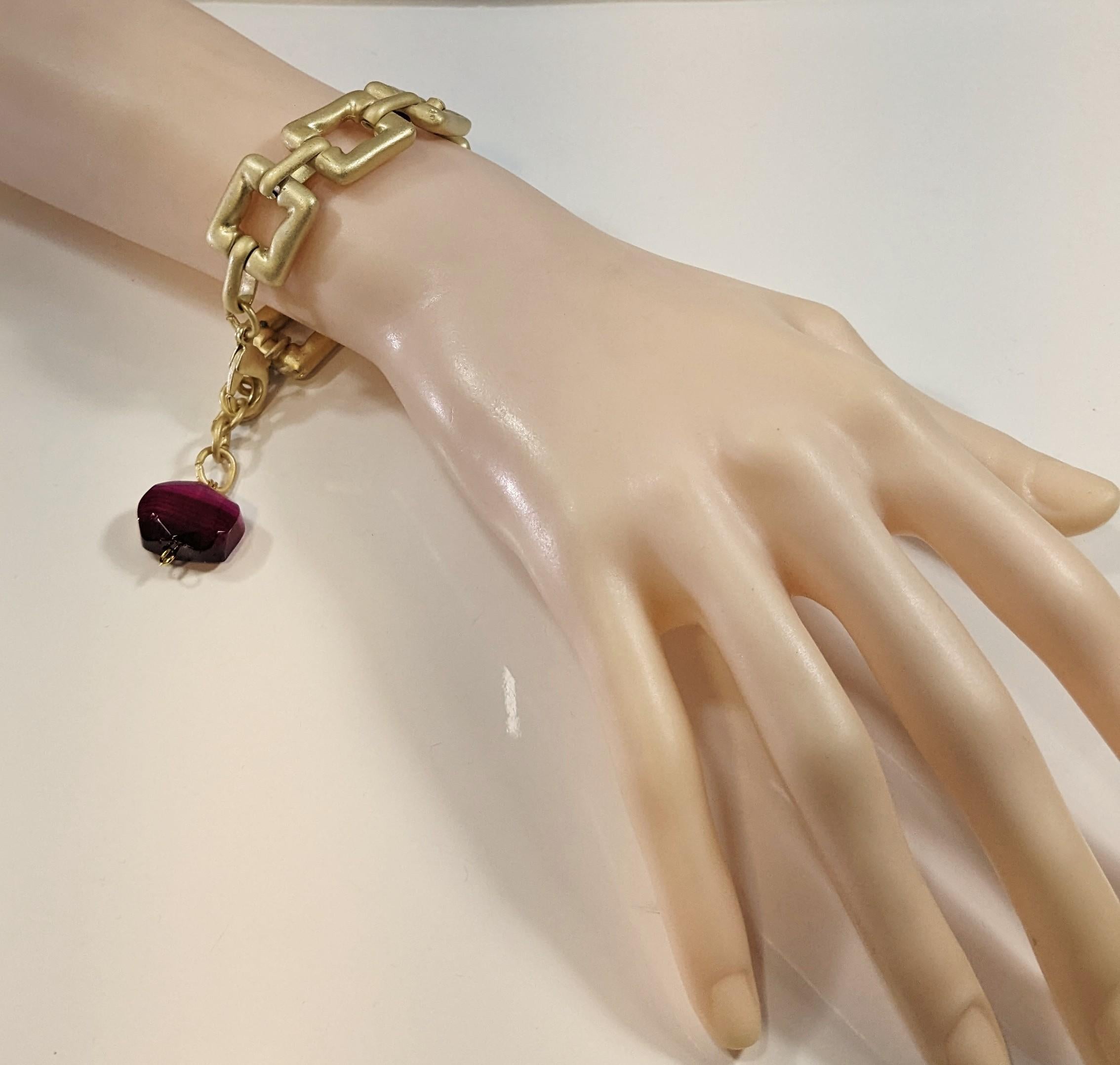  Square Chain Bracelet with Agates and Lobster Clasp In New Condition For Sale In  Bilbao, ES