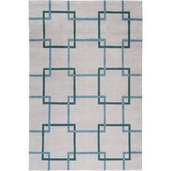 Square Chain Teal Hand-Knotted 10x8 Rug in Wool by The Rug Company