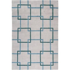 Quadratischer handgeknüpfter 10x8 Teal-Teppich aus Wolle mit quadratischer Kette von The Teppich Company