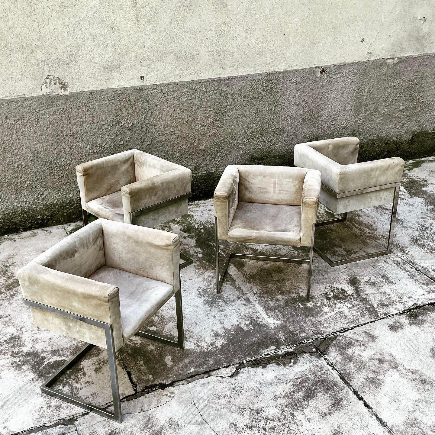 Mid-Century Modern Square Chairs in the style of Saporiti Italia, 1970s, Set of 4