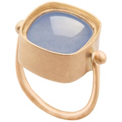 OUROBOROS Square Chalcedony Handmade 18 Karat Yellow Gold Ring