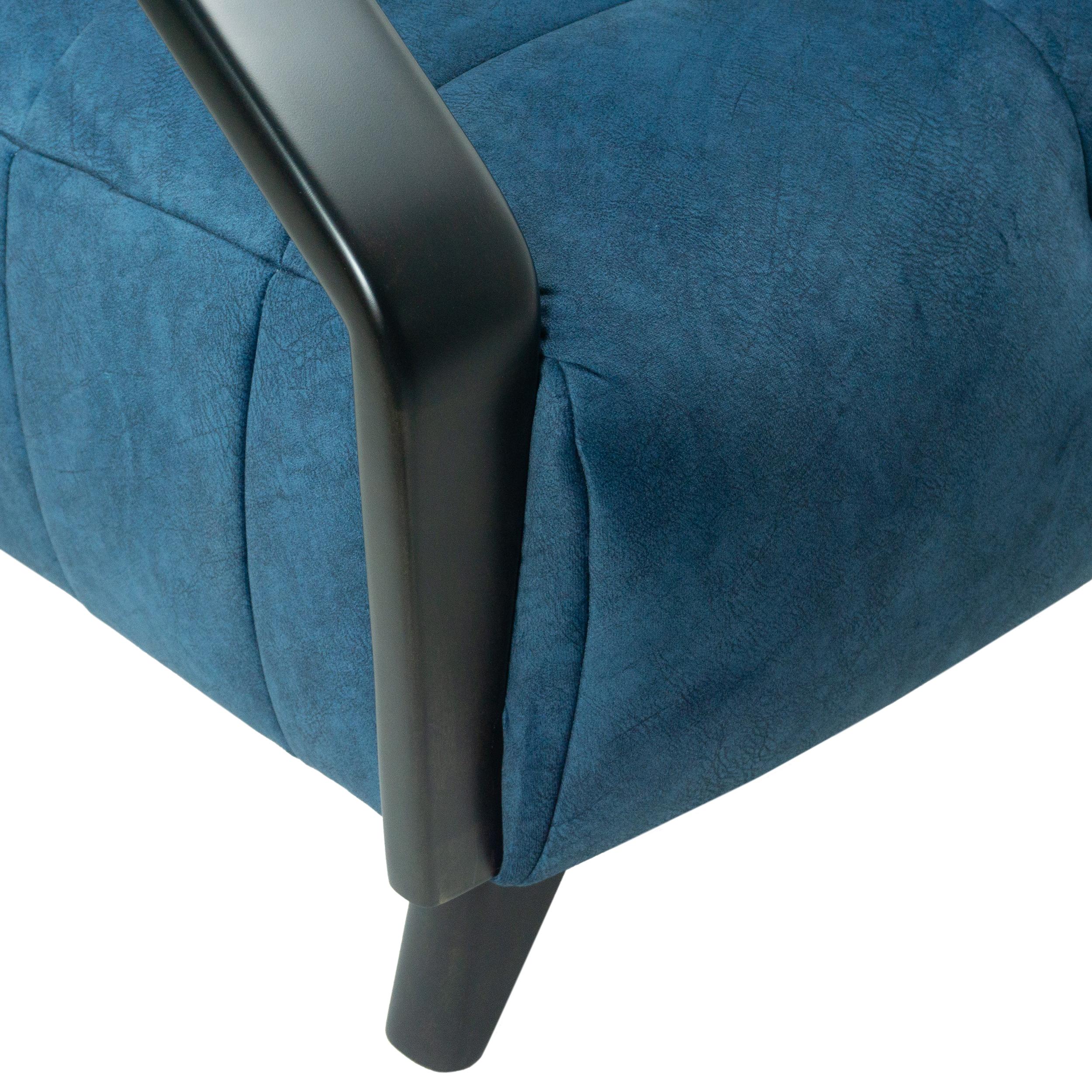 Silla de salón Square Channel Tufted con brazos angulados de madera y terciopelo azul marino en venta 9