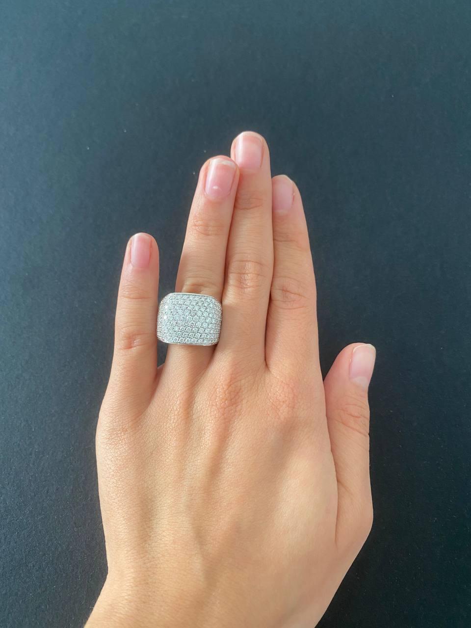 Women's or Men's Square Chevalier Signet White Diamond Brilliant Cut Pavè Ring For Sale