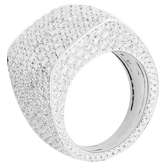 Square Chevalier Signet White Diamond Brilliant Cut Pavè Ring For Sale