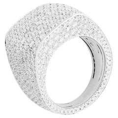 Square Chevalier Signet White Diamond Brilliant Cut Pavè Ring