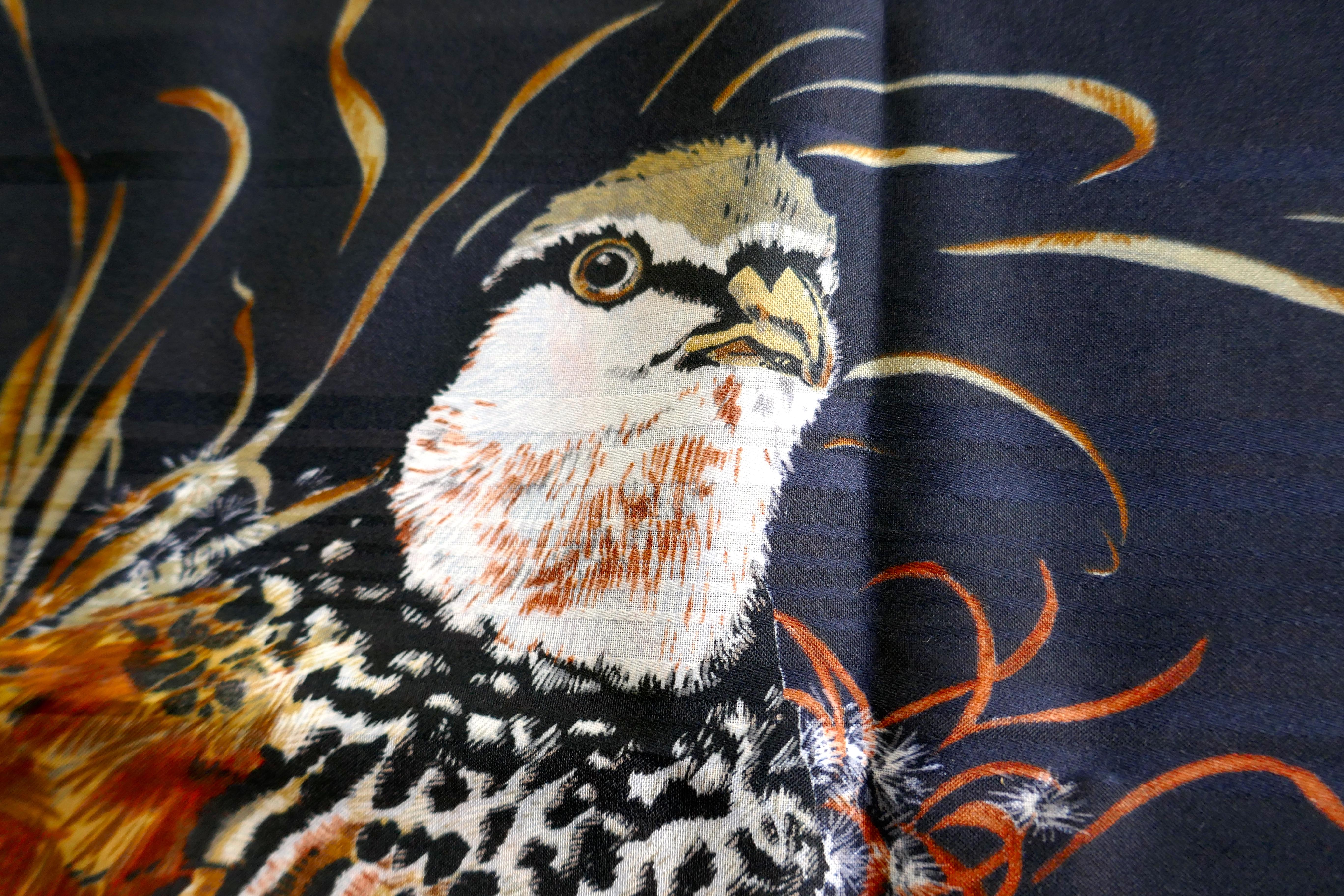 Square Chiffon Scarf “Partridges in the Grass”  In Good Condition In Chillerton, Isle of Wight