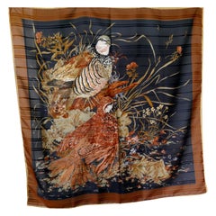 Foulard carré en mousseline "Perdrix dans l'herbe" (Partridges in the Grass)