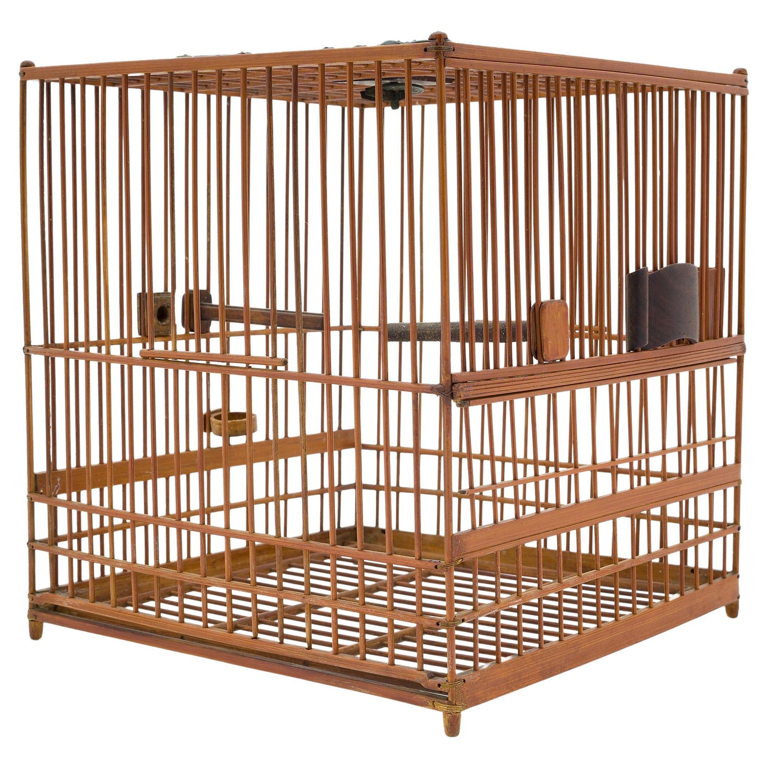 Square Chinese Bamboo Birdcage with Burl Inlay Cup, c. 1900 For Sale at  1stDibs
