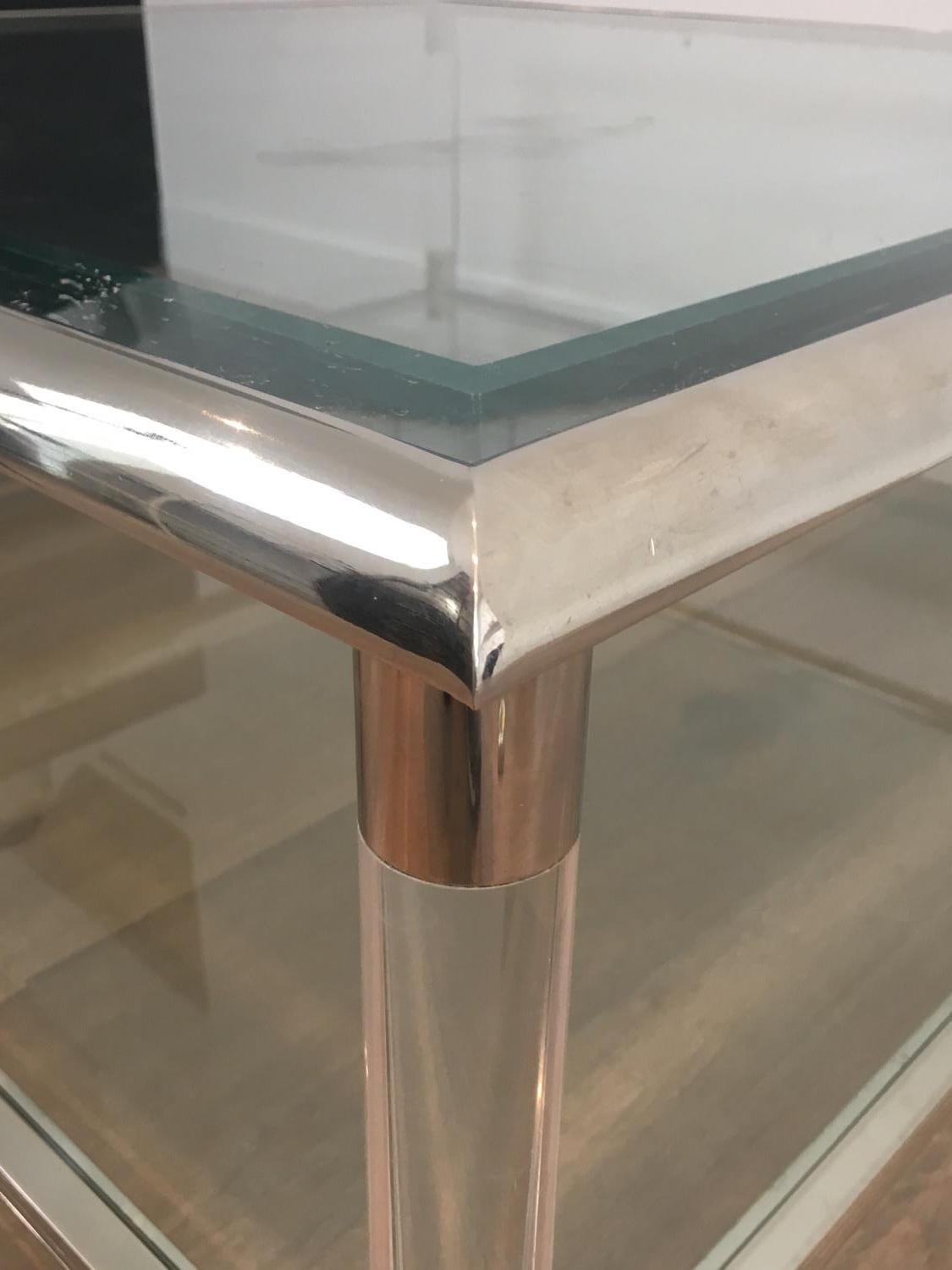 Square Chrome and Lucite Coffee Table, French, circa 1970 7