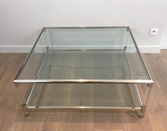 Square Chrome and Lucite Coffee Table, French, circa 1970