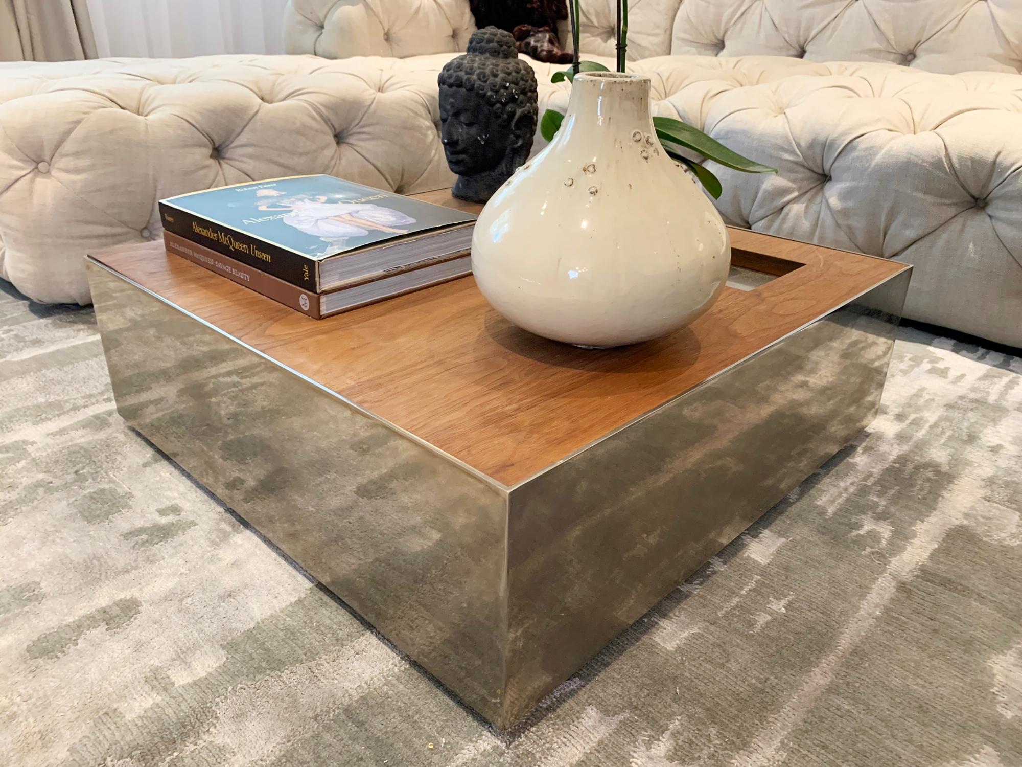 American Square Chrome and Walnut Coffee Table by Reza Feiz for Phase Design 