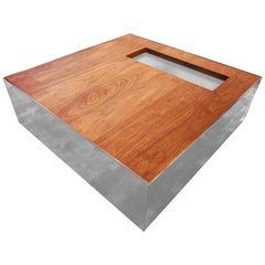 Square Chrome and Walnut Coffee Table by Reza Feiz for Phase Design "Ballot Box"