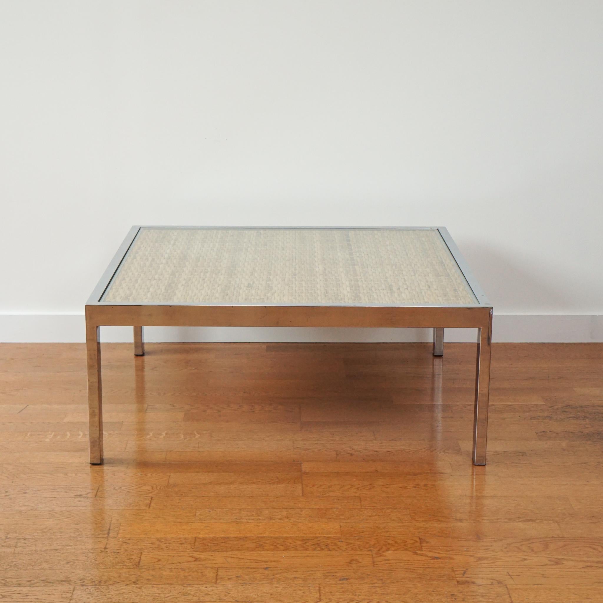 Square Chrome and Wicker Coffee Table In Good Condition For Sale In Hudson, NY