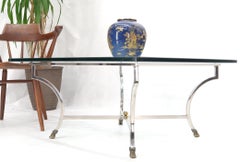 Square Chrome and Brass Hoof Feet Base Thick Glass Top Coffee Table