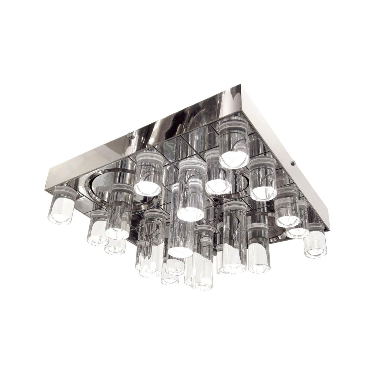 Square Chrome Flush Mount with Tubular Lucite Elements For Sale
