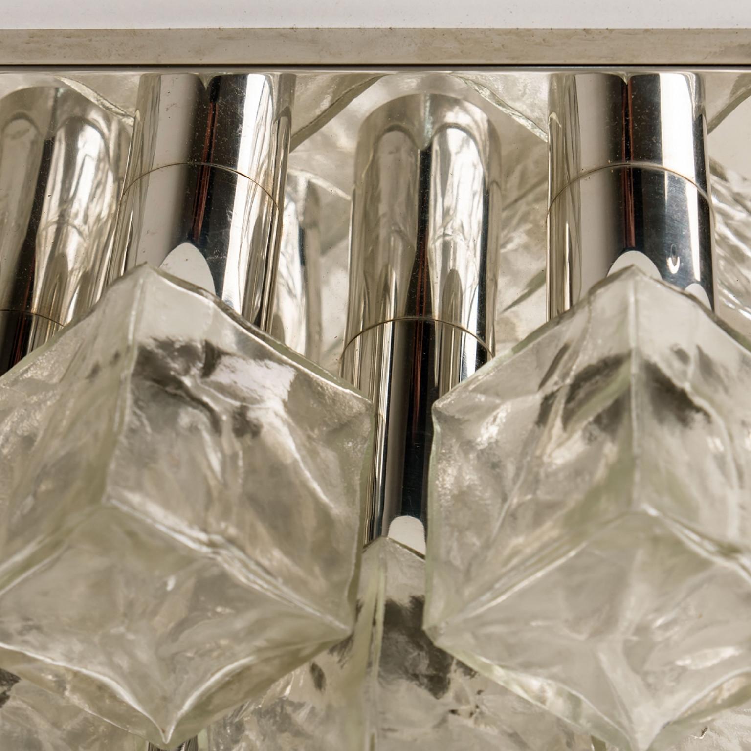 Square Chrome Ice Glass Flush Mount, Kalmar 1970s For Sale 2