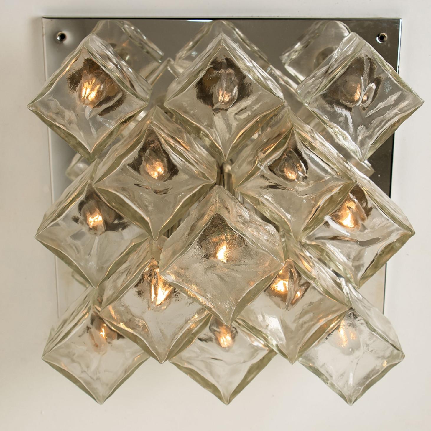 Square Chrome Ice Glass Flush Mount, Kalmar 1970s For Sale 3