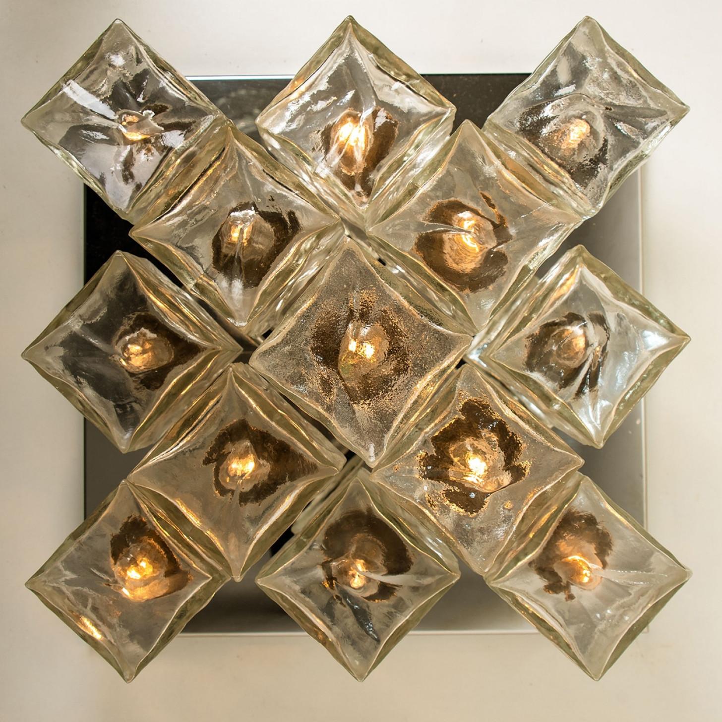 Square Chrome Ice Glass Flush Mount, Kalmar 1970s For Sale 4