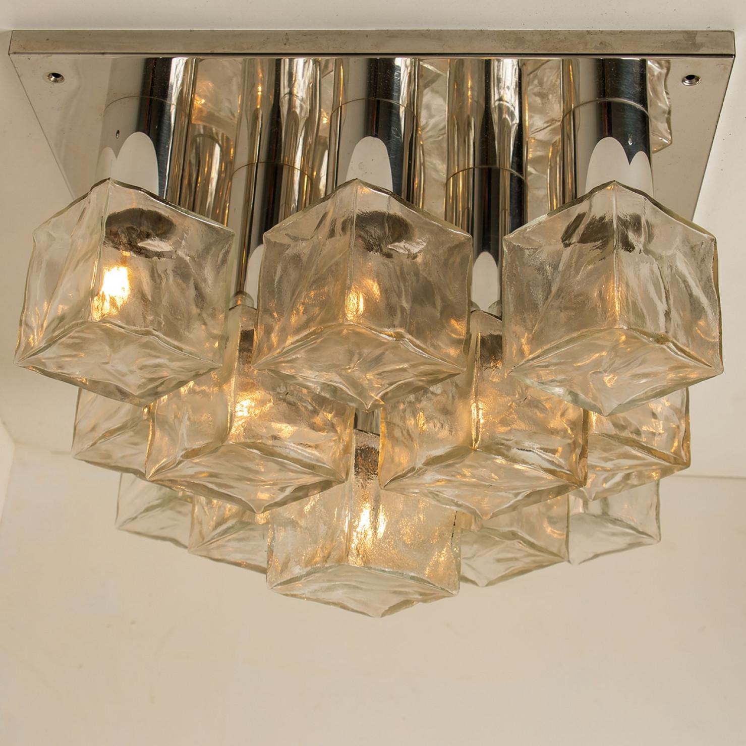 Square Chrome Ice Glass Flush Mount, Kalmar 1970s For Sale 6