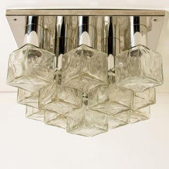 Quadratische Einbaubeleuchtung aus Chrom-Eisglas, Kalmar 1970er Jahre