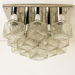 Square Chrome Ice Glass Flush Mount, Kalmar 1970s