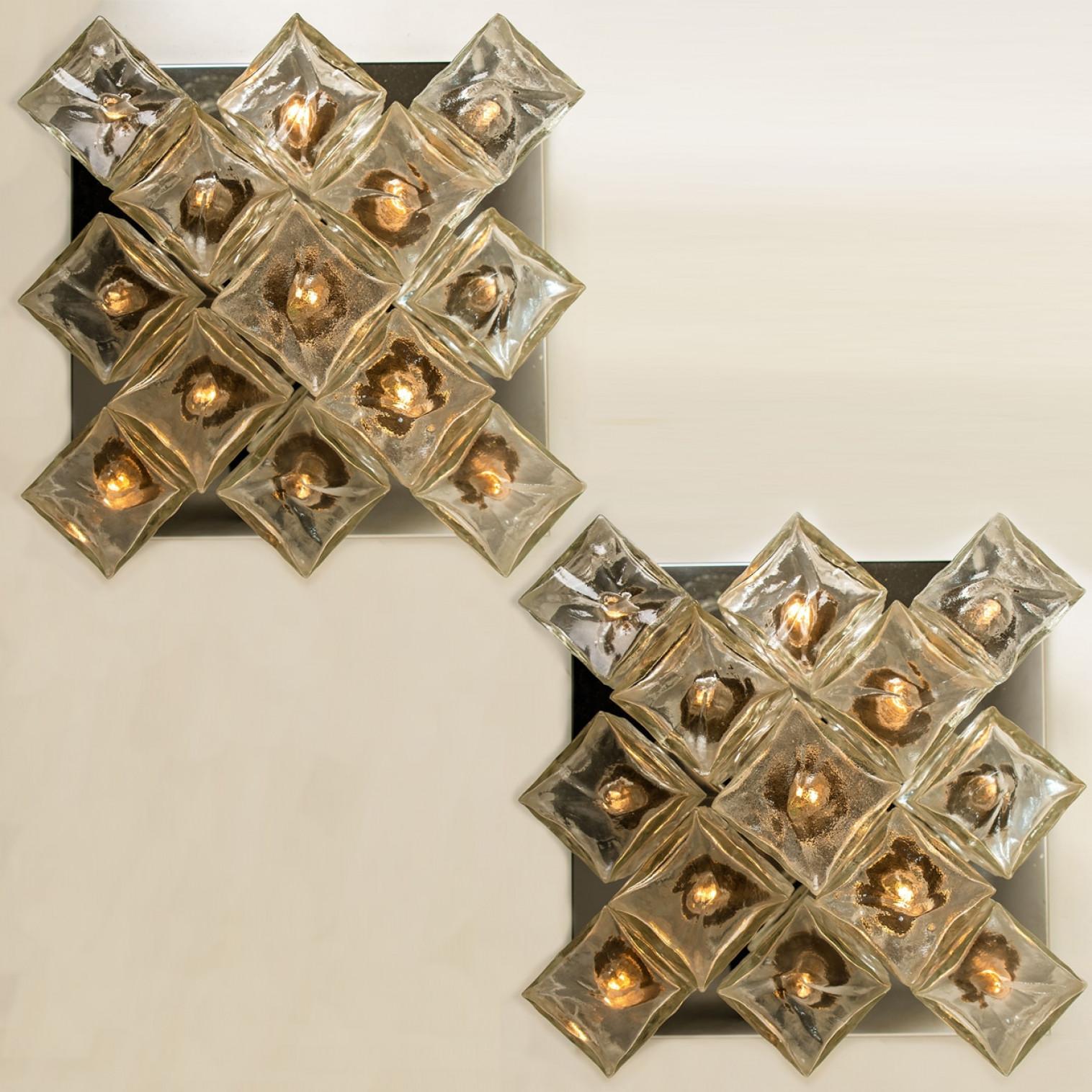 Square Chrome Ice Glass Flush Mount, Kalmar 1970s For Sale 12