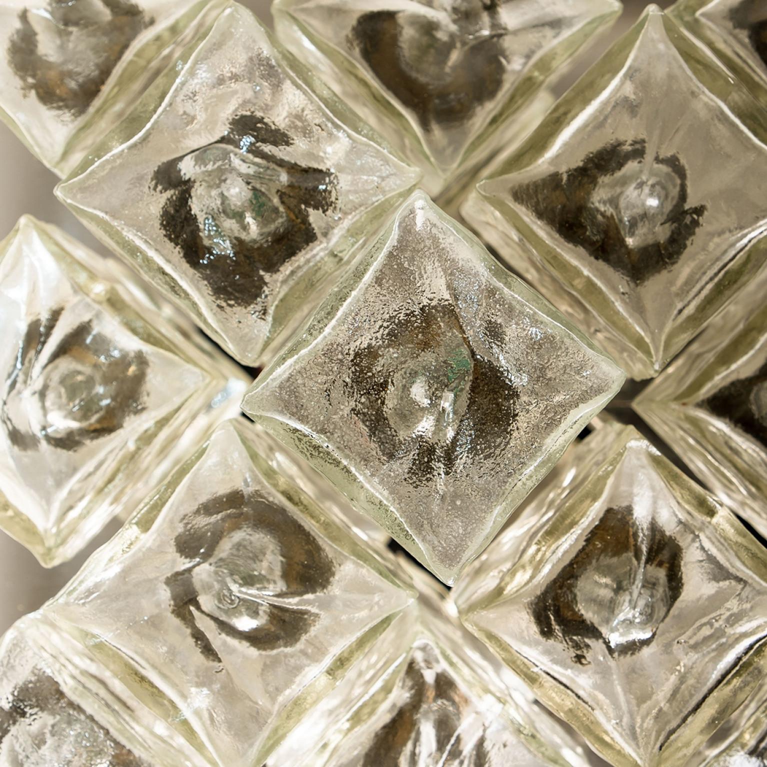 Metal Square Chrome Ice Glass Flush Mount, Kalmar 1970s For Sale