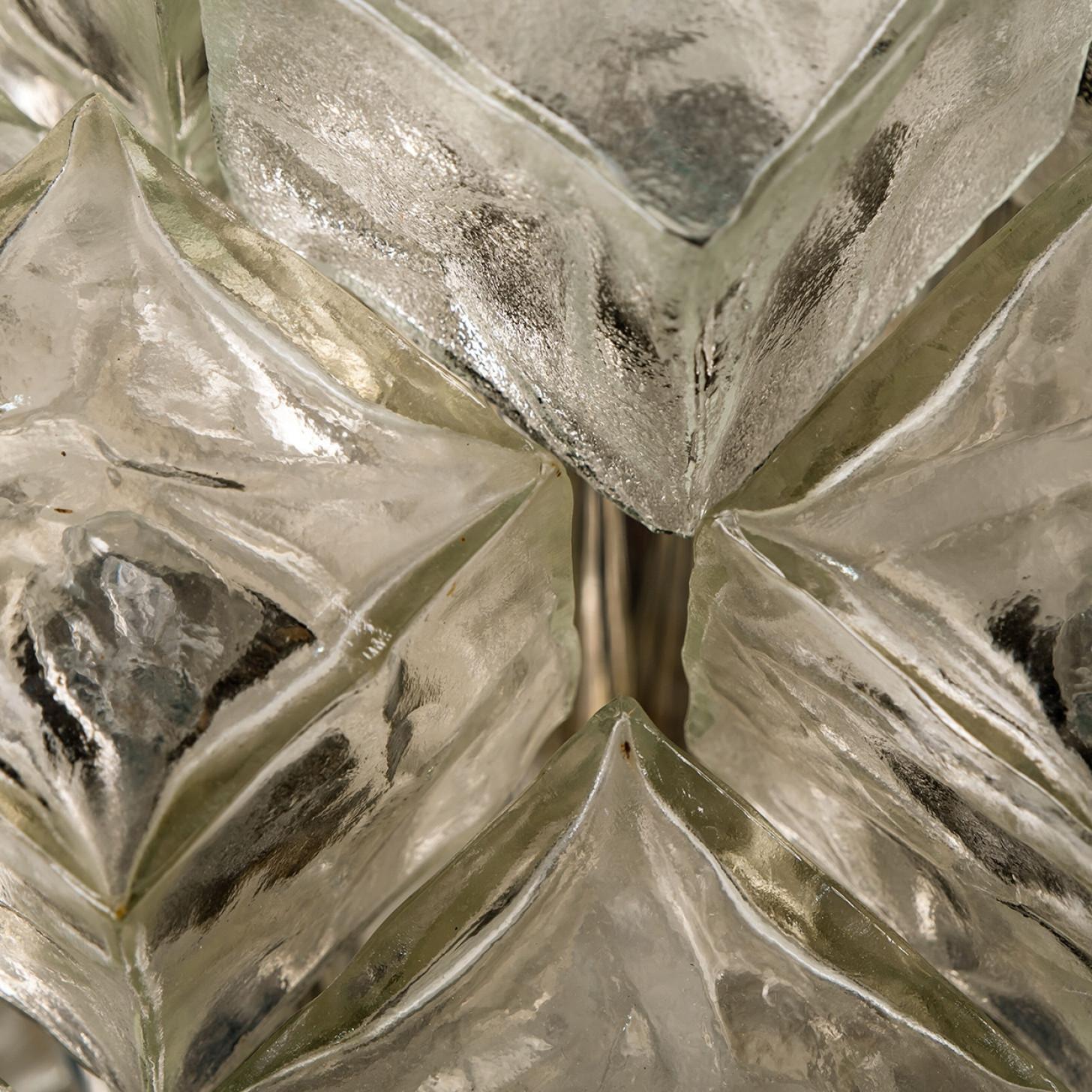 Square Chrome Ice Glass Flush Mount, Kalmar 1970s For Sale 1