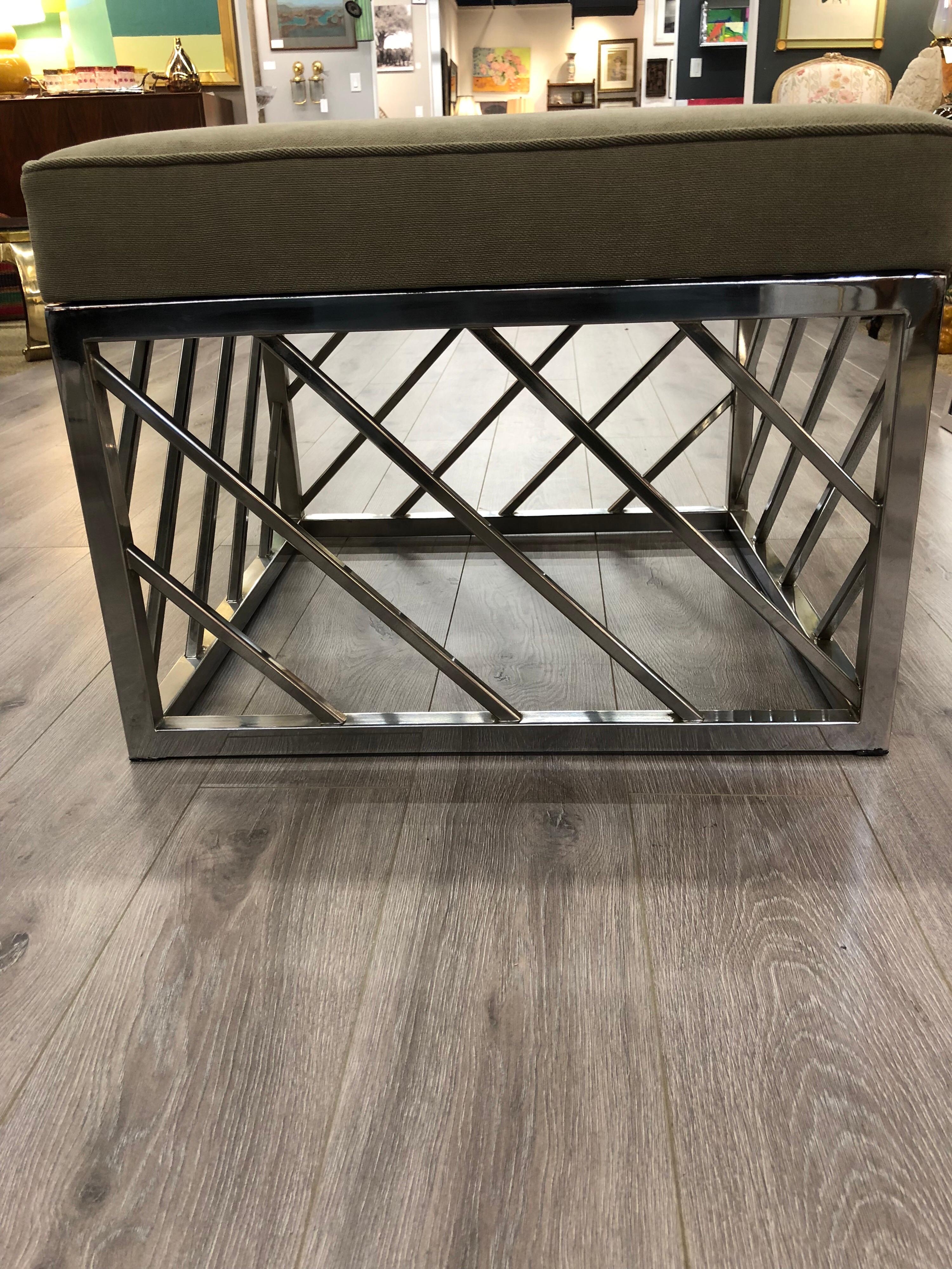 Upholstery Square Chrome Midcentury Bench  For Sale