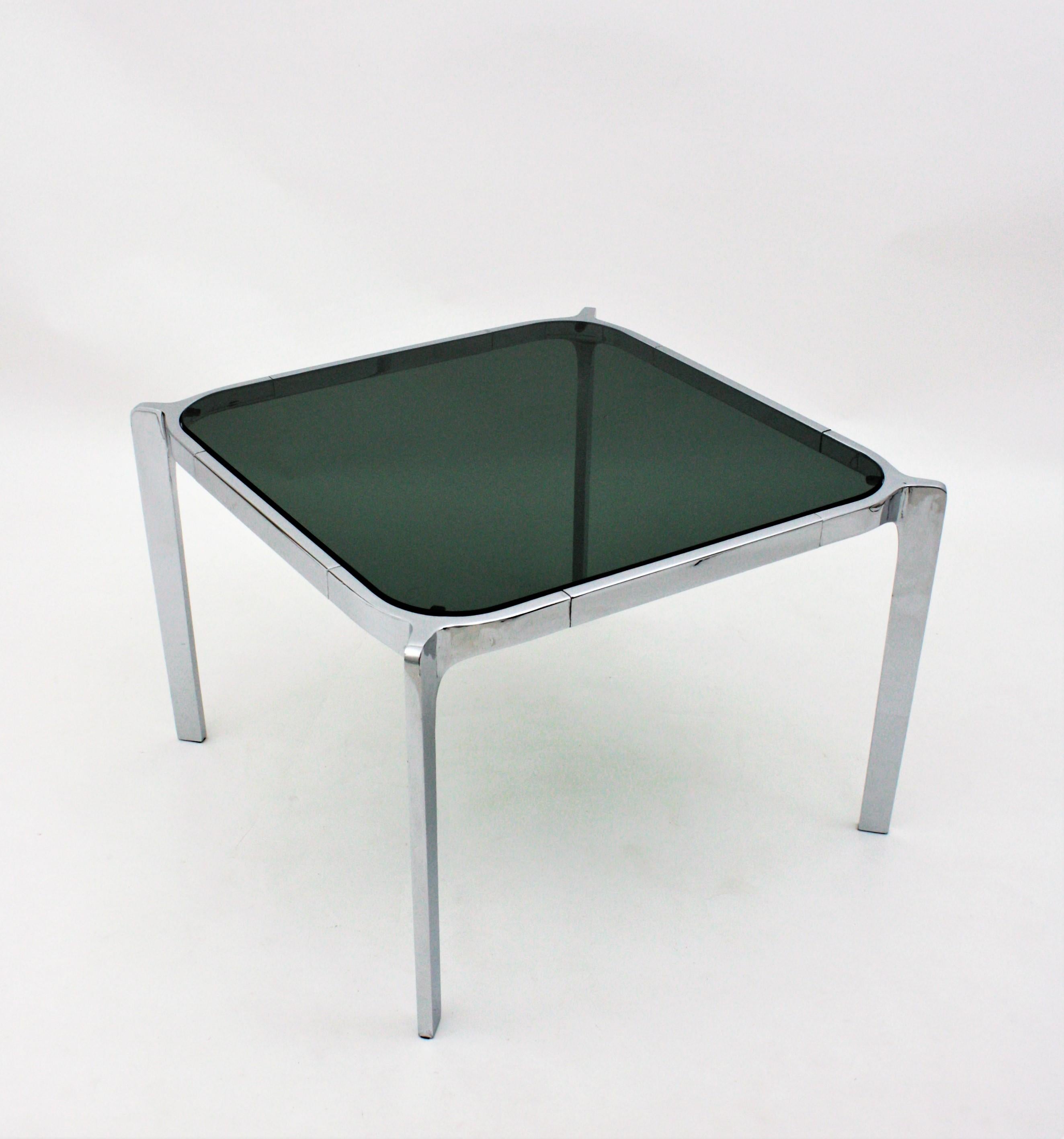 Mid-Century Modern Coffee Table in Chromed Steel and Smoked Glass  For Sale