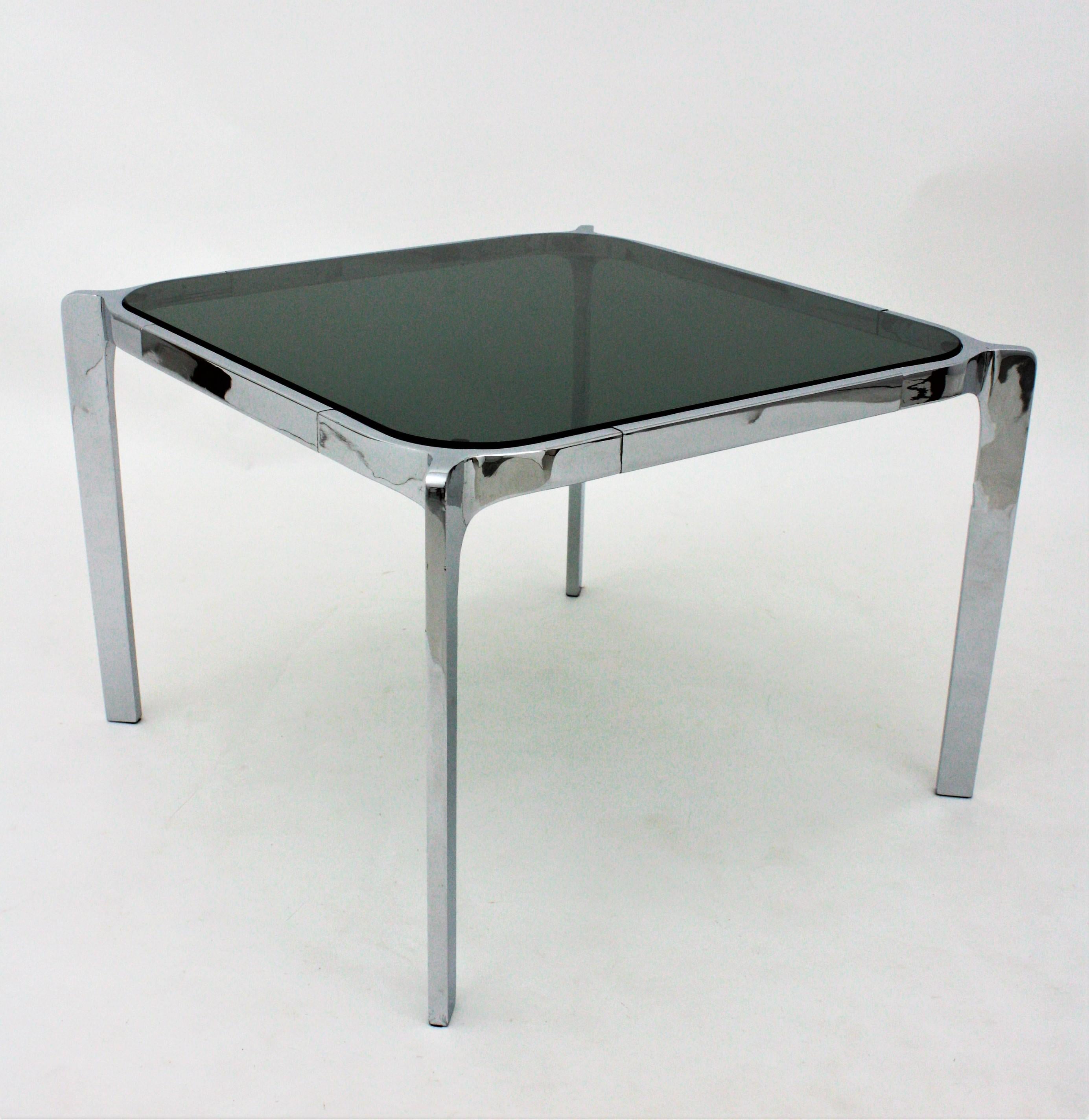 Spanish Coffee Table in Chromed Steel and Smoked Glass  For Sale