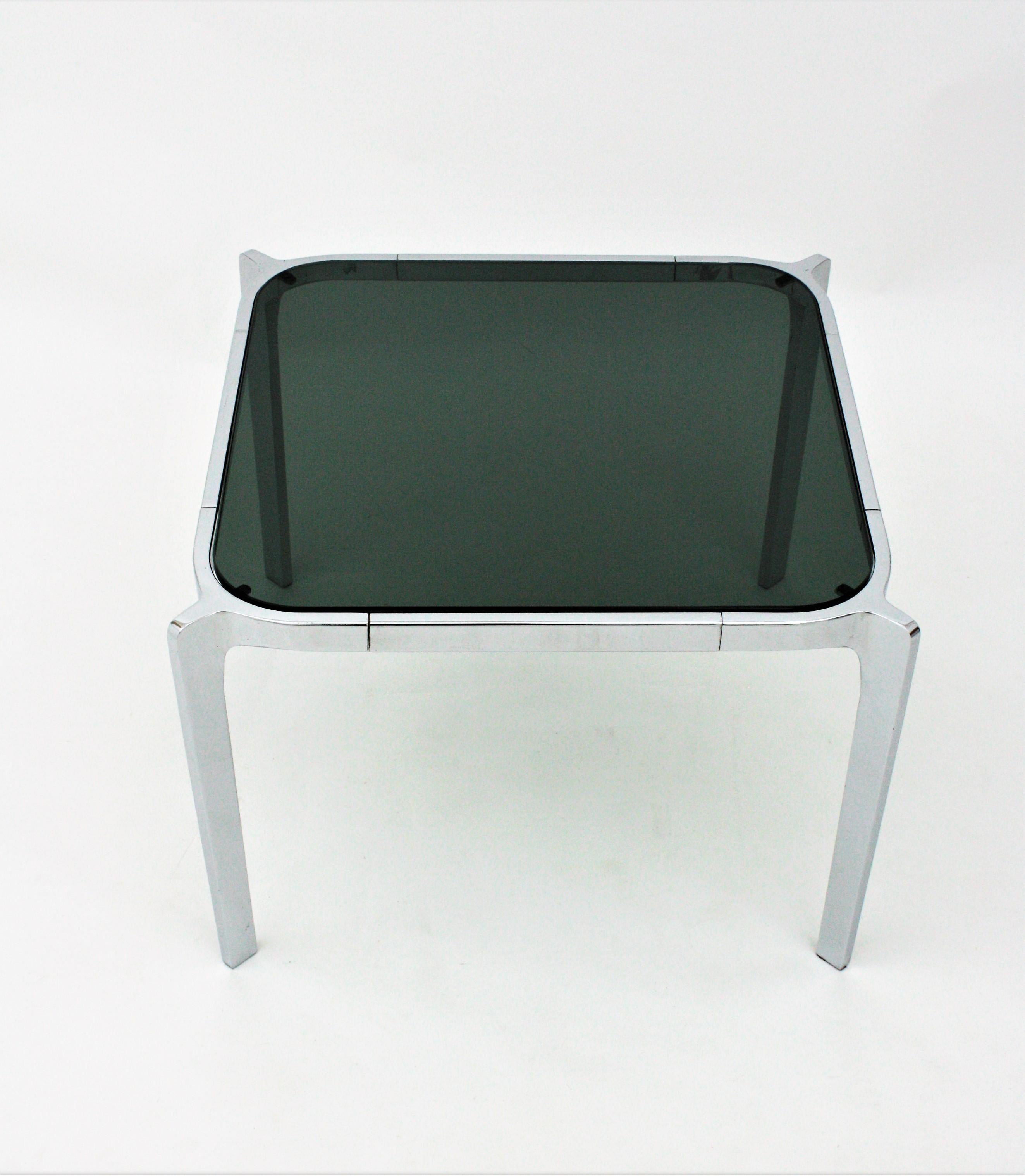 20th Century Coffee Table in Chromed Steel and Smoked Glass  For Sale