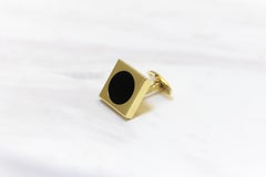Boutons de manchette carrés en onyx noir en forme de cercle, fabriqués à la main en or jaune 14 carats