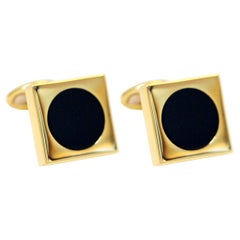 Square Circle Black Onyx Cufflinks Handcrafted in 14Kt Yellow Gold