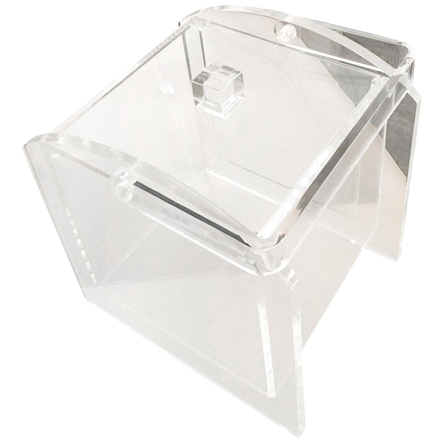 Square Clear Lucite Barware Ice Bucket with Lucite Lid and Lucite Handle