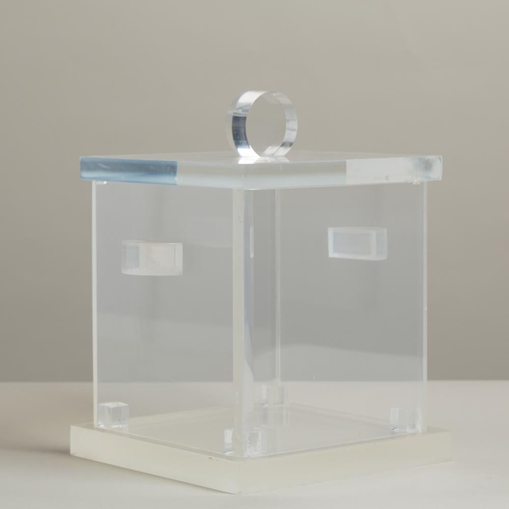 Late 20th Century Square, Cloudy Lucite Ice Bucket with Removable Top, 1970s For Sale