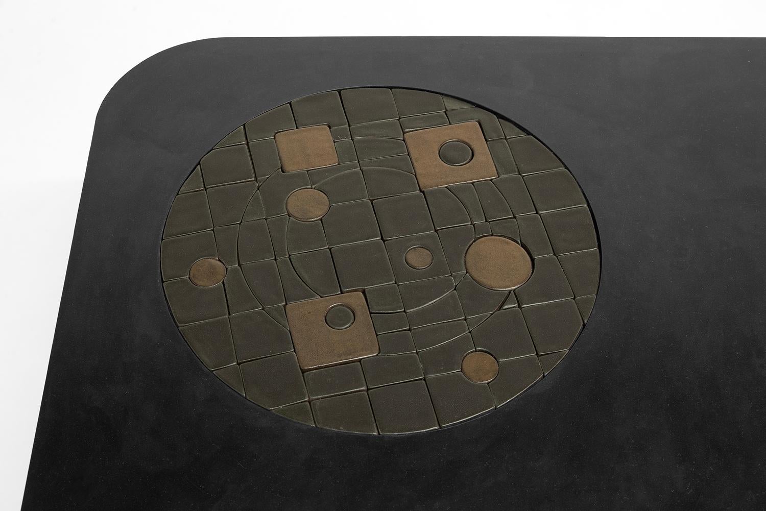 Square Coffee Ceramic Modern Contemporary Blackened Steel (Moderne) im Angebot