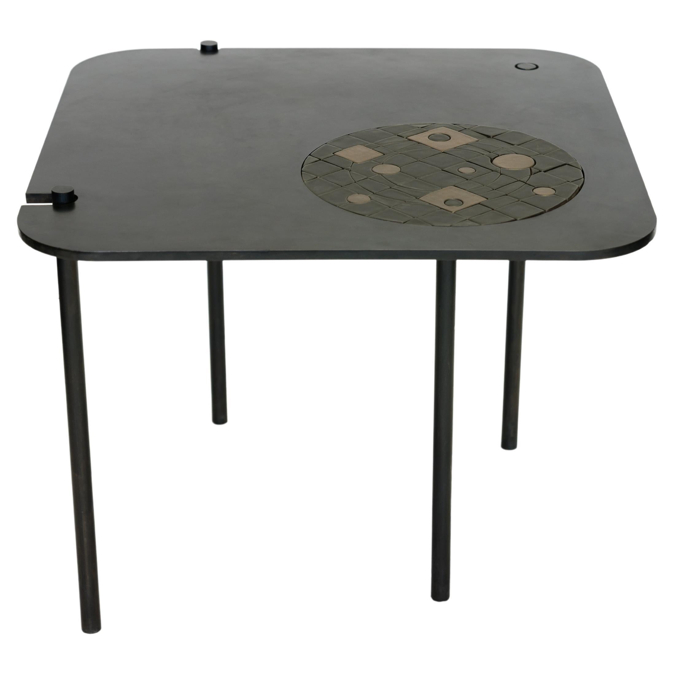 Circular Coffee/Side Table Organic Black Modern Contemporary Blackened