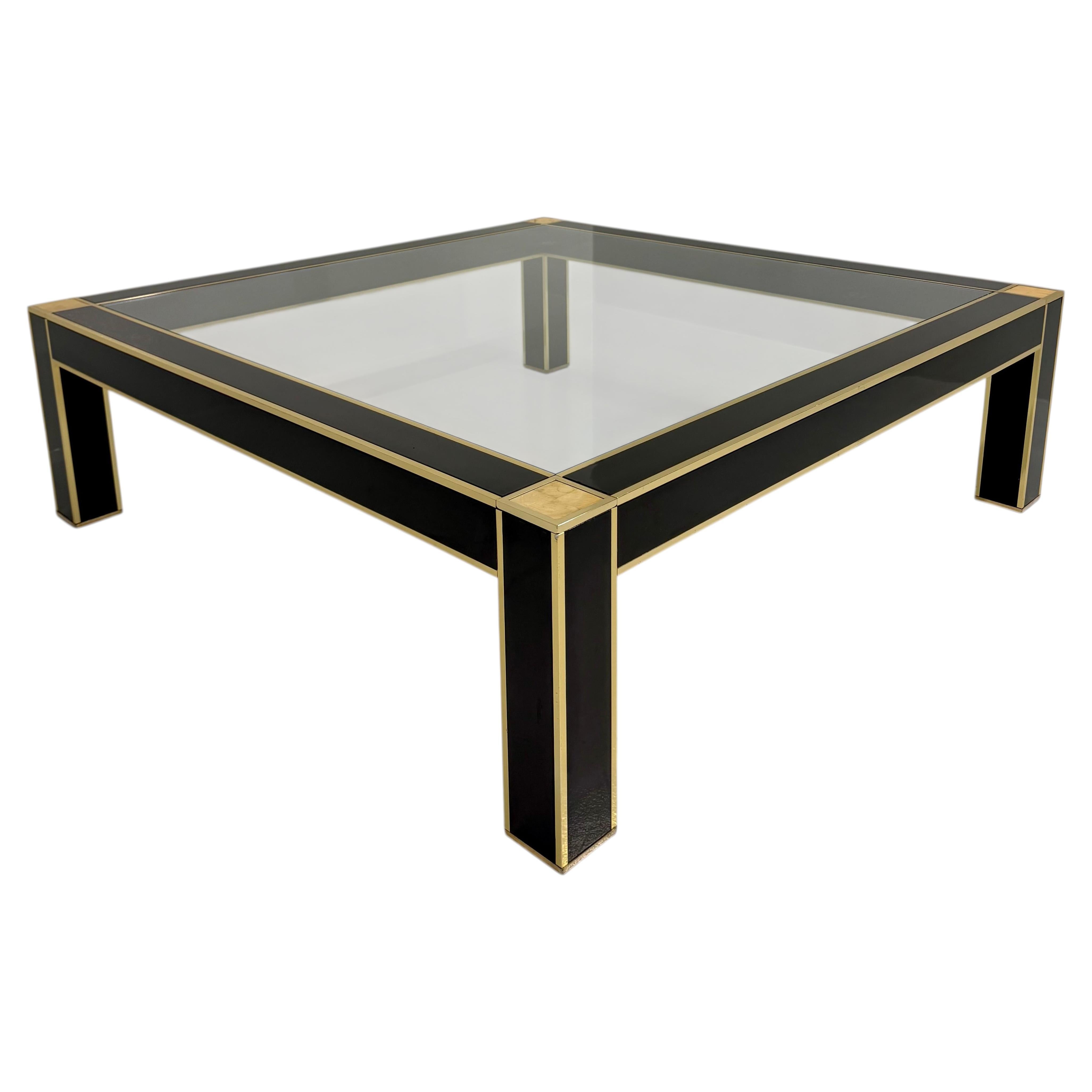 Pre-owned Pierre Cardin Square Coffee Table Attr. To  In Black Lacquer, Brass, Glass, 70s