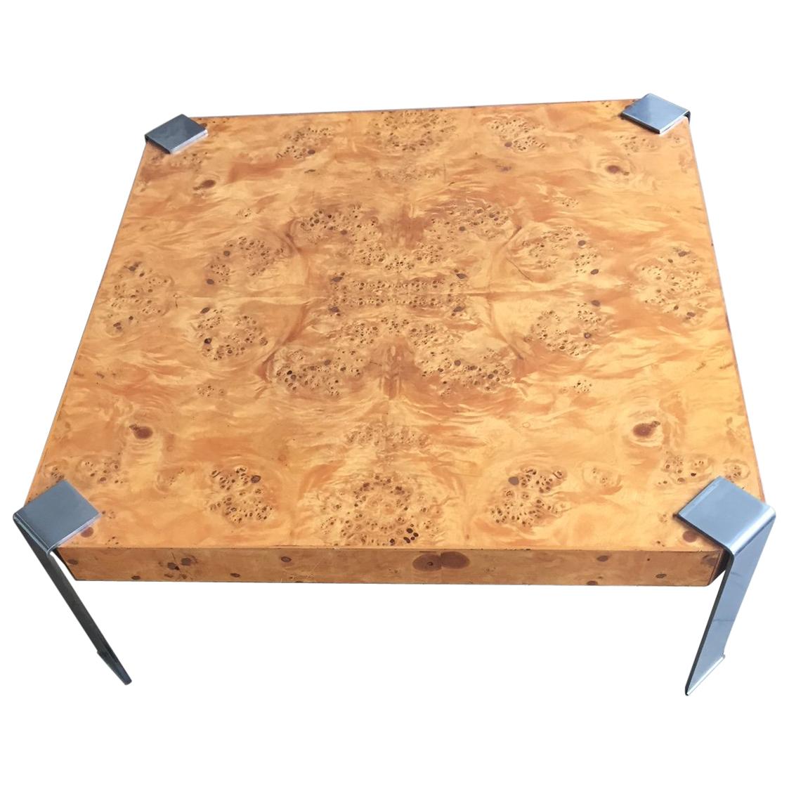 Square Coffee Table Burl Olive Wood in the Style of Milo Baughman For Sale